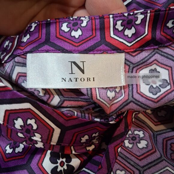 NWT NATORI Kano PJ 2pc Set In Plum Purpe Abstract Floral Pajamas Lounge Satin L - Picture 6 of 8